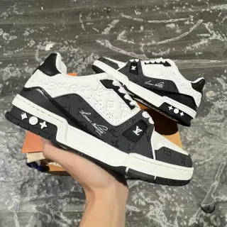 Louis Vuitton LV Trainer White Black Embossed Monogram Cursive Signature Lifestyle Sneakers