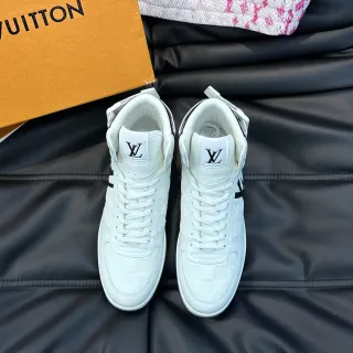 Louis Vuitton LV Trainer Branco Preto Alto Damier Check Pattern Tênis Lifestyle