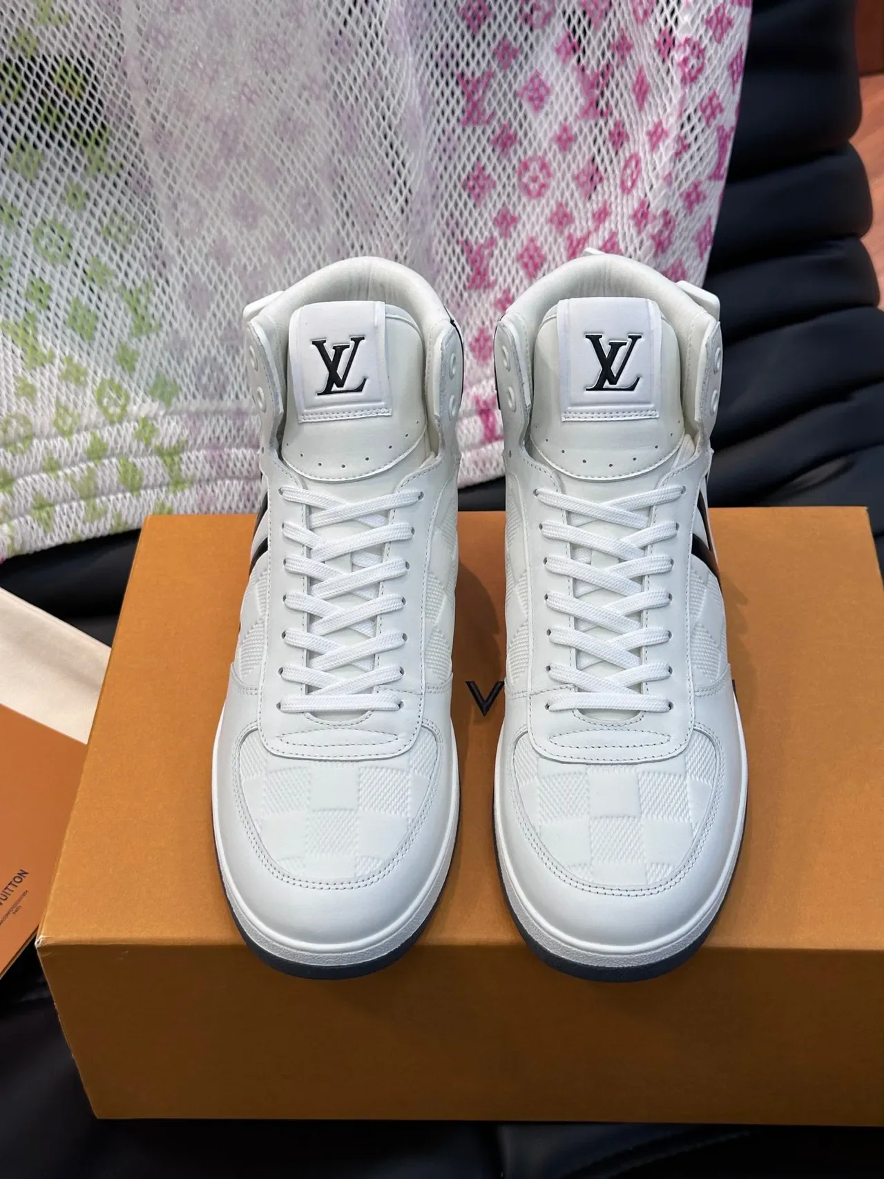 Louis Vuitton LV Trainer White Black High-Top Damier Check Pattern Lifestyle Sneakers 7