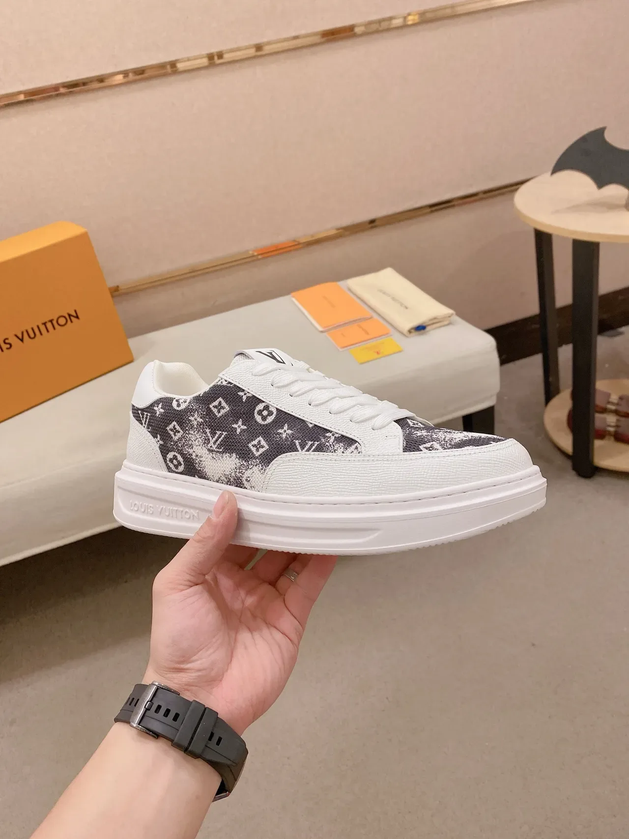 Louis Vuitton LV Trainer White Black Low-Top Platform Sneaker Monogram-Print Panel Lifestyle Sneakers 5