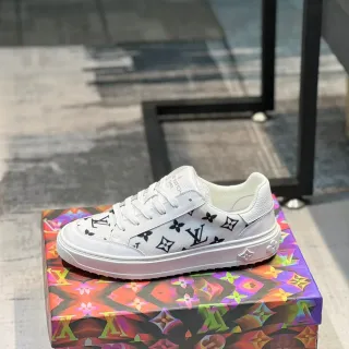 Louis Vuitton LV Trainer White Black Monogrammed Canvas Platform Sole Lifestyle Sneakers