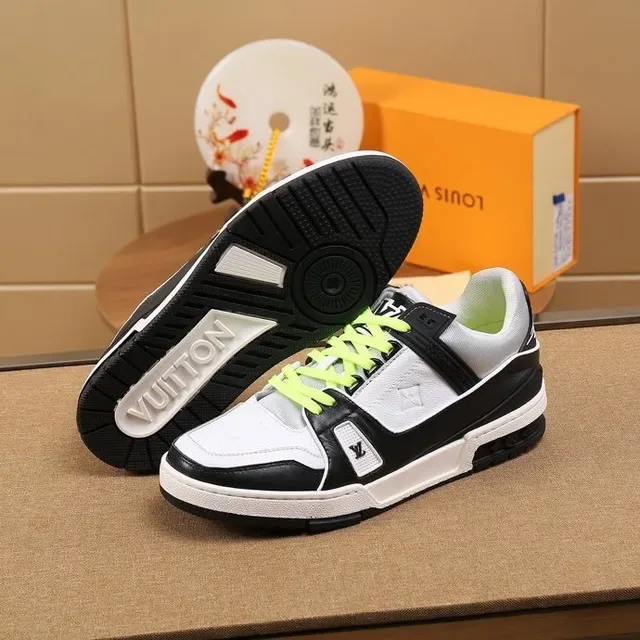 Louis Vuitton LV Trainer White Black Panelled Leather-and-Mesh Upper Lifestyle Sneakers 4