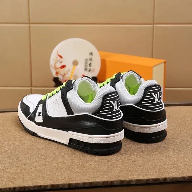Louis Vuitton LV Trainer White Black Panelled Leather-and-Mesh Upper Lifestyle Sneakers 5