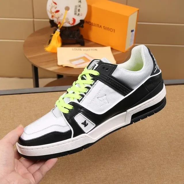 Louis Vuitton LV Trainer White Black Panelled Leather-and-Mesh Upper Lifestyle Sneakers 6