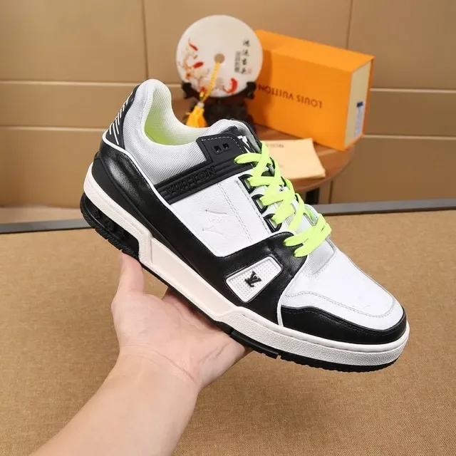 Louis Vuitton LV Trainer White Black Panelled Leather-and-Mesh Upper Lifestyle Sneakers 7
