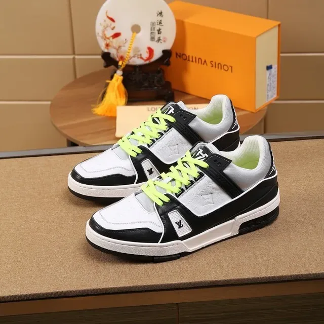 Louis Vuitton LV Trainer White Black Panelled Leather-and-Mesh Upper Lifestyle Sneakers 9