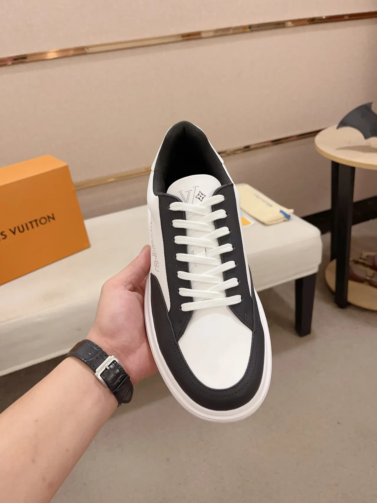 Louis Vuitton LV Trainer White Black Perforated Monogram Two-Tone Leather Lifestyle Sneakers 5