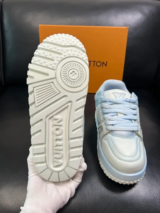 Louis Vuitton LV Trainer White Blue Chunky Layered Sole Dual Strap Overlay Lifestyle Sneakers 2