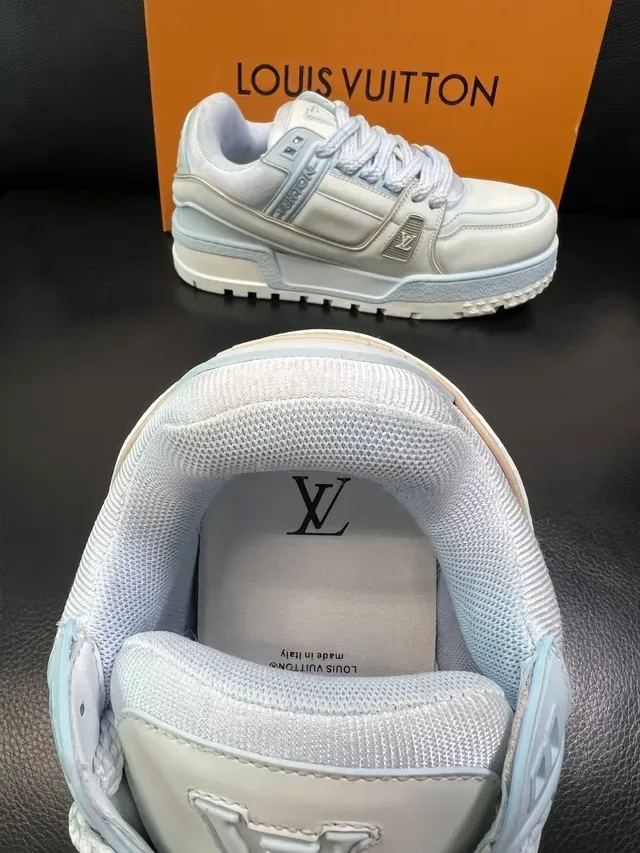 Louis Vuitton LV Trainer White Blue Chunky Layered Sole Dual Strap Overlay Lifestyle Sneakers 4