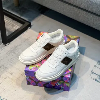 Louis Vuitton LV Trainer White Brown Croc-Embossed Leather Monogram Stripe Detail Lifestyle Sneakers