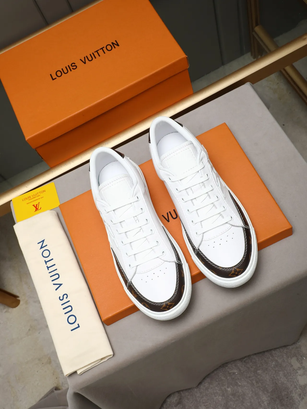 Louis Vuitton LV Trainer White Brown Leather Upper Monogram Canvas Toe And Heel Lifestyle Sneakers 3