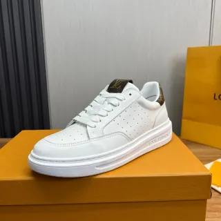 Louis Vuitton LV Trainer White Brown Perforated Leather Upper Monogram Canvas Heel Tab Lifestyle Sneakers