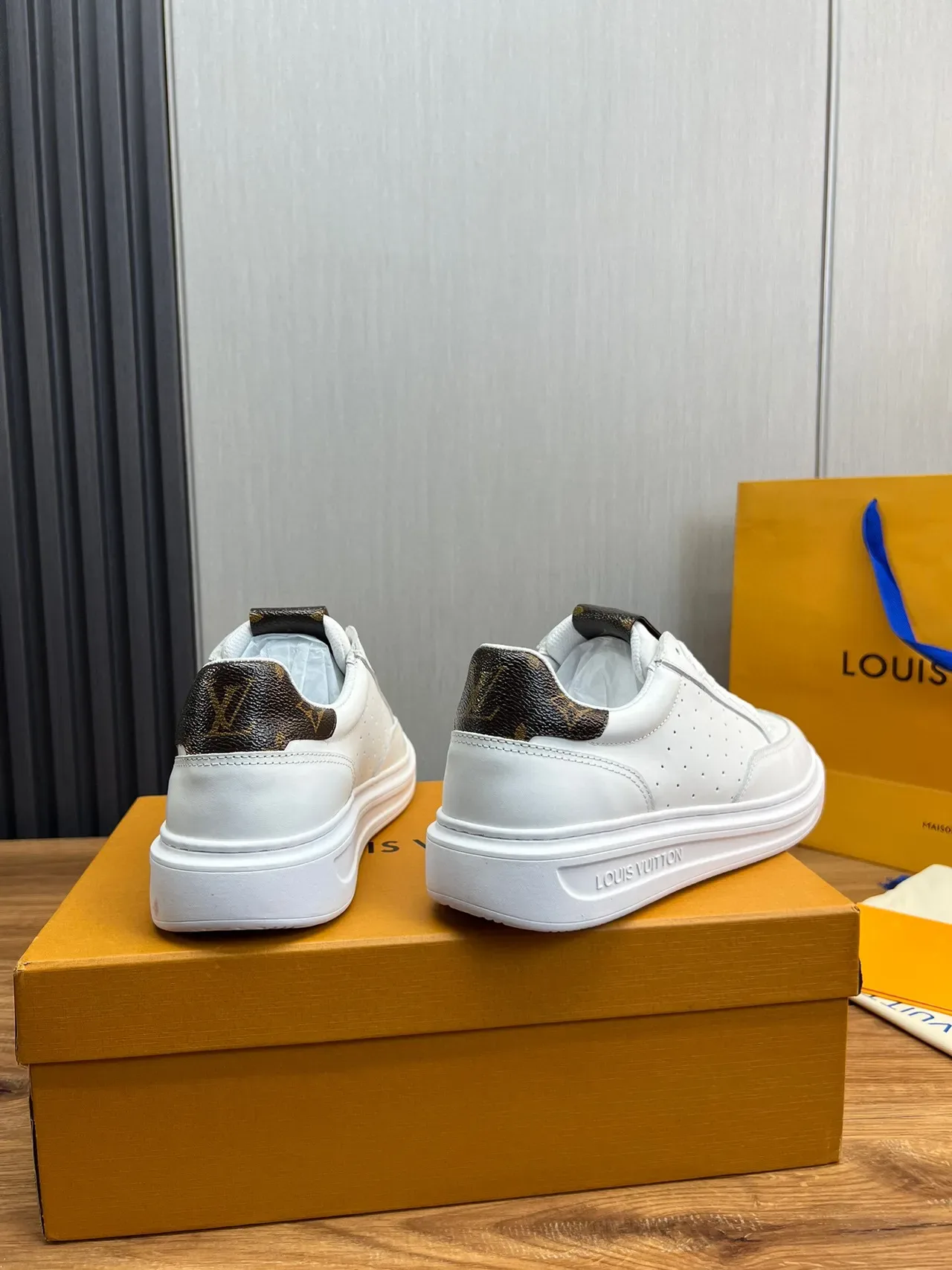 Louis Vuitton LV Trainer White Brown Perforated Leather Upper Monogram Canvas Heel Tab Lifestyle Sneakers 3