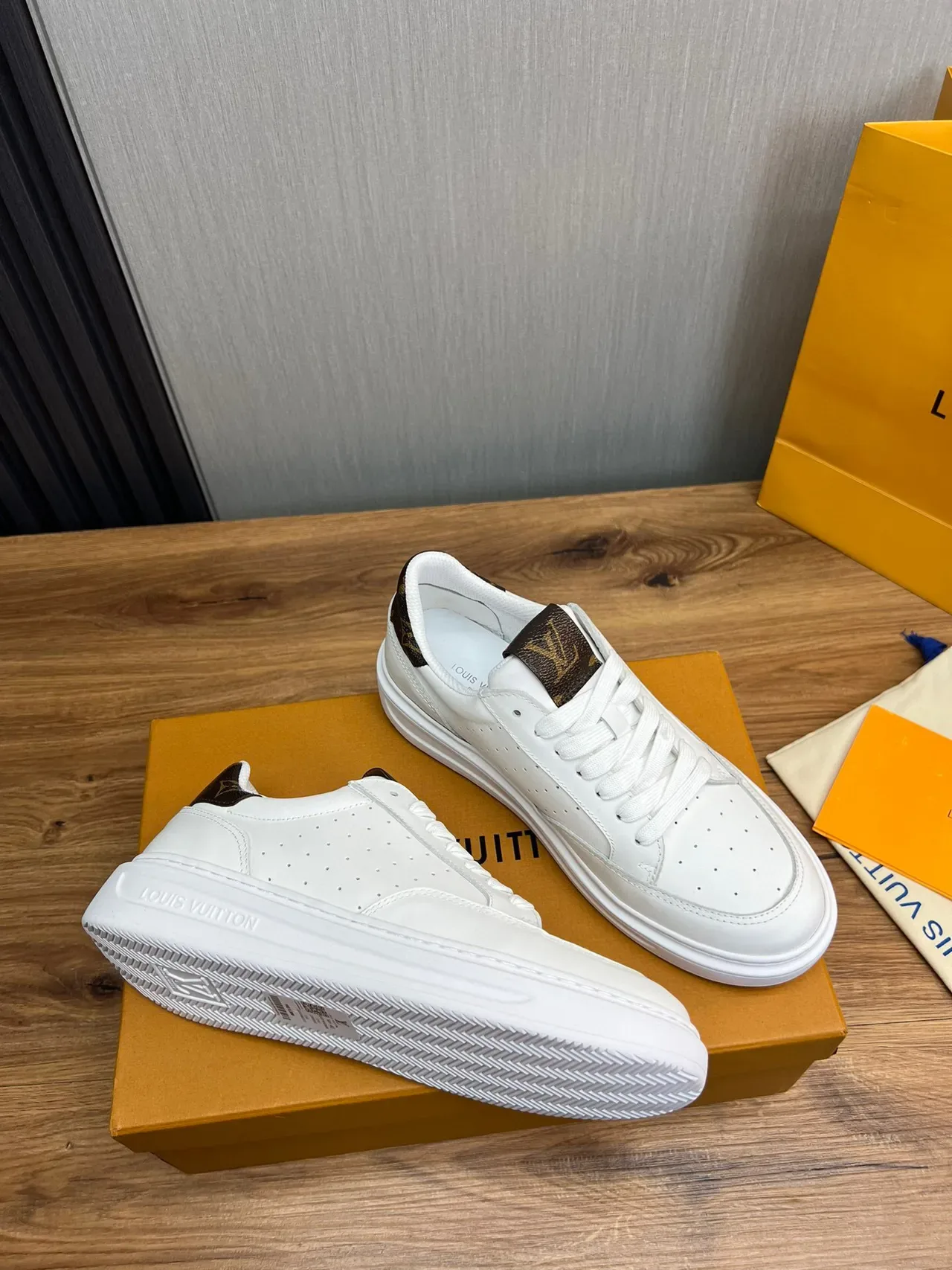 Louis Vuitton LV Trainer White Brown Perforated Leather Upper Monogram Canvas Heel Tab Lifestyle Sneakers 4