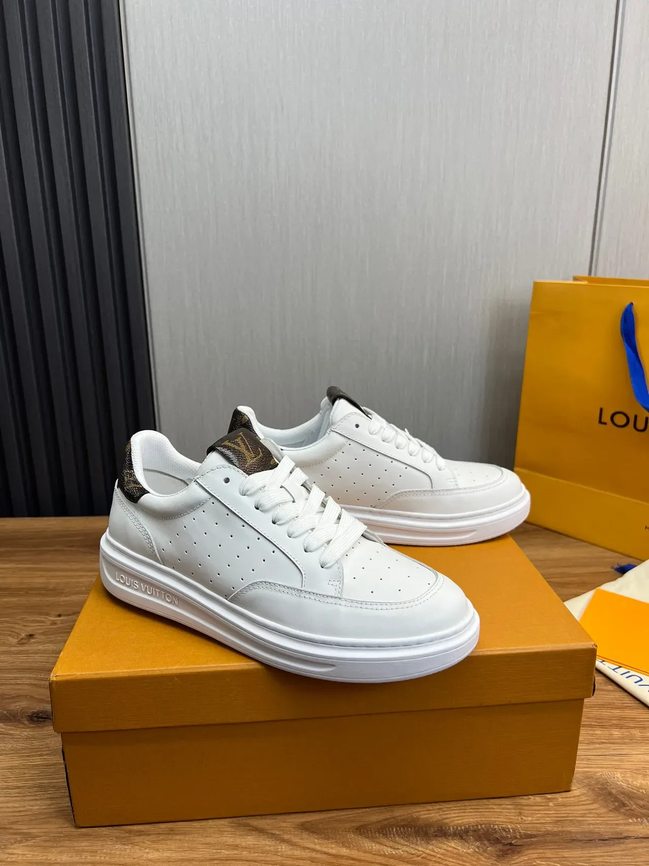 Louis Vuitton LV Trainer White Brown Perforated Leather Upper Monogram Canvas Heel Tab Lifestyle Sneakers 9