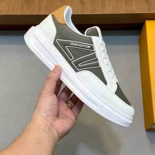 Louis Vuitton LV Trainer White Gray Low-Top Perforated Overlay Lifestyle Sneakers