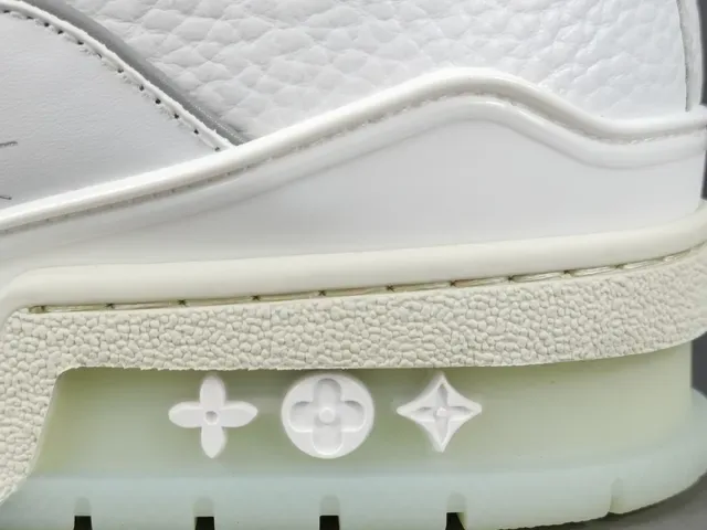 Louis Vuitton LV Trainer White Gray Structured Leather Upper Asymmetrical Strap Detail Lifestyle Sneakers 3