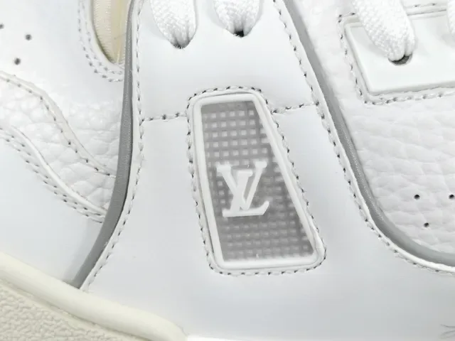 Louis Vuitton LV Trainer White Gray Structured Leather Upper Asymmetrical Strap Detail Lifestyle Sneakers 4