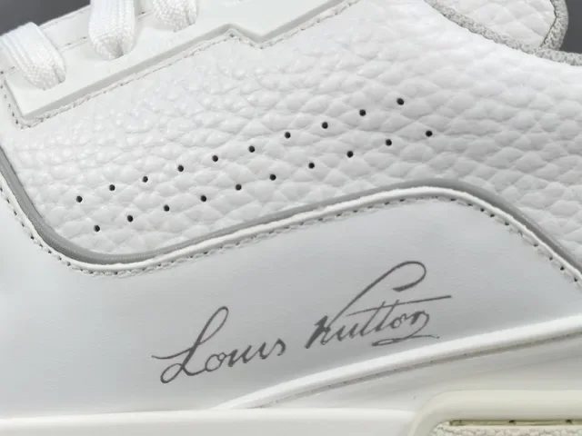Louis Vuitton LV Trainer White Gray Structured Leather Upper Asymmetrical Strap Detail Lifestyle Sneakers 9