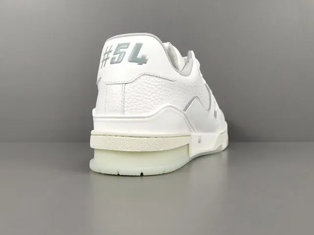 Louis Vuitton LV Trainer White Gray Structured Leather Upper Asymmetrical Strap Detail Lifestyle Sneakers 17