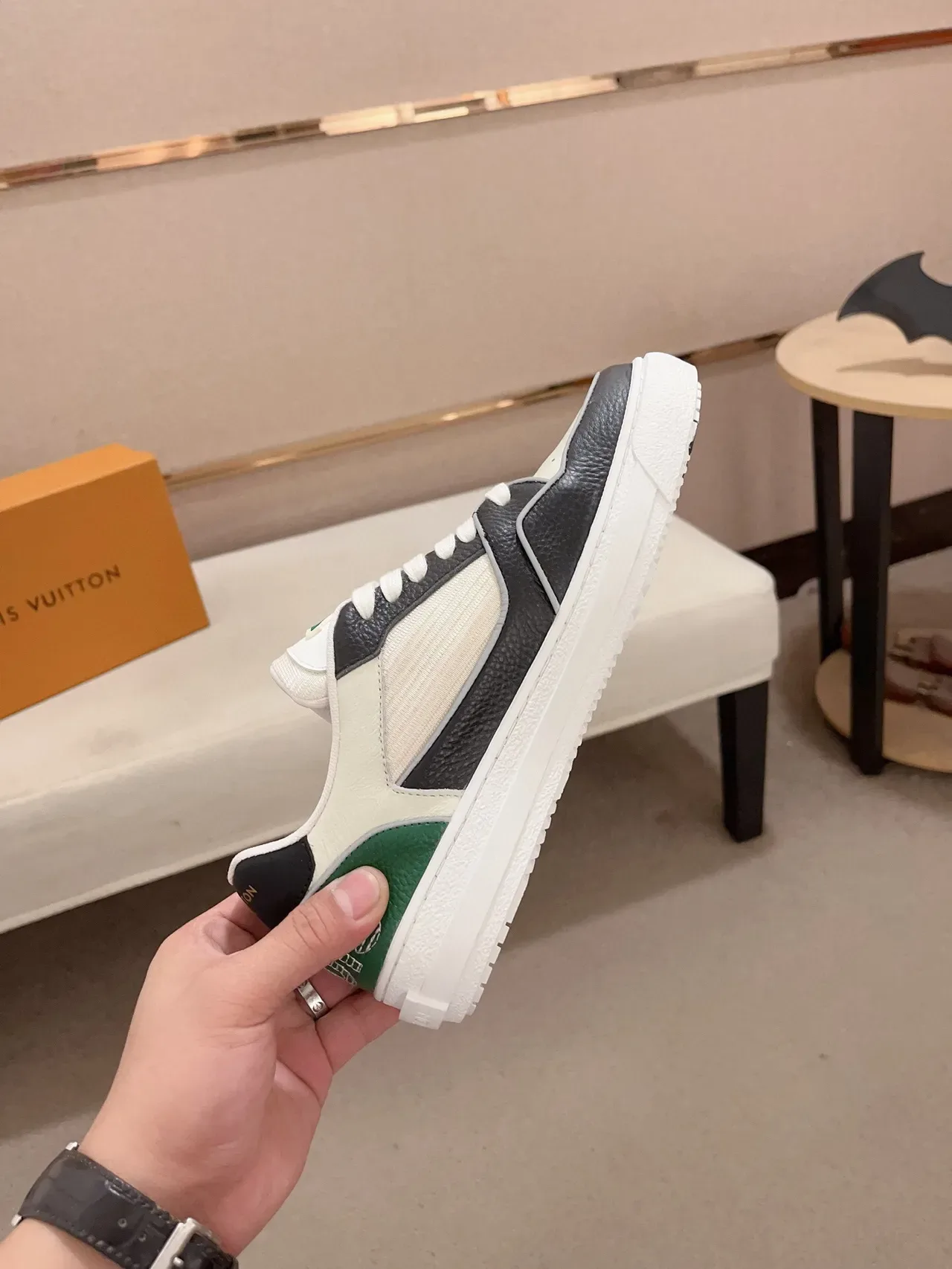 Louis Vuitton LV Trainer White Green Layered Leather And Textile Upper Perforated Toe Cap Lifestyle Sneakers 5