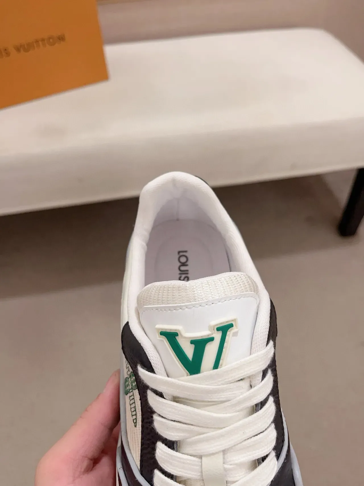Louis Vuitton LV Trainer White Green Layered Leather And Textile Upper Perforated Toe Cap Lifestyle Sneakers 6