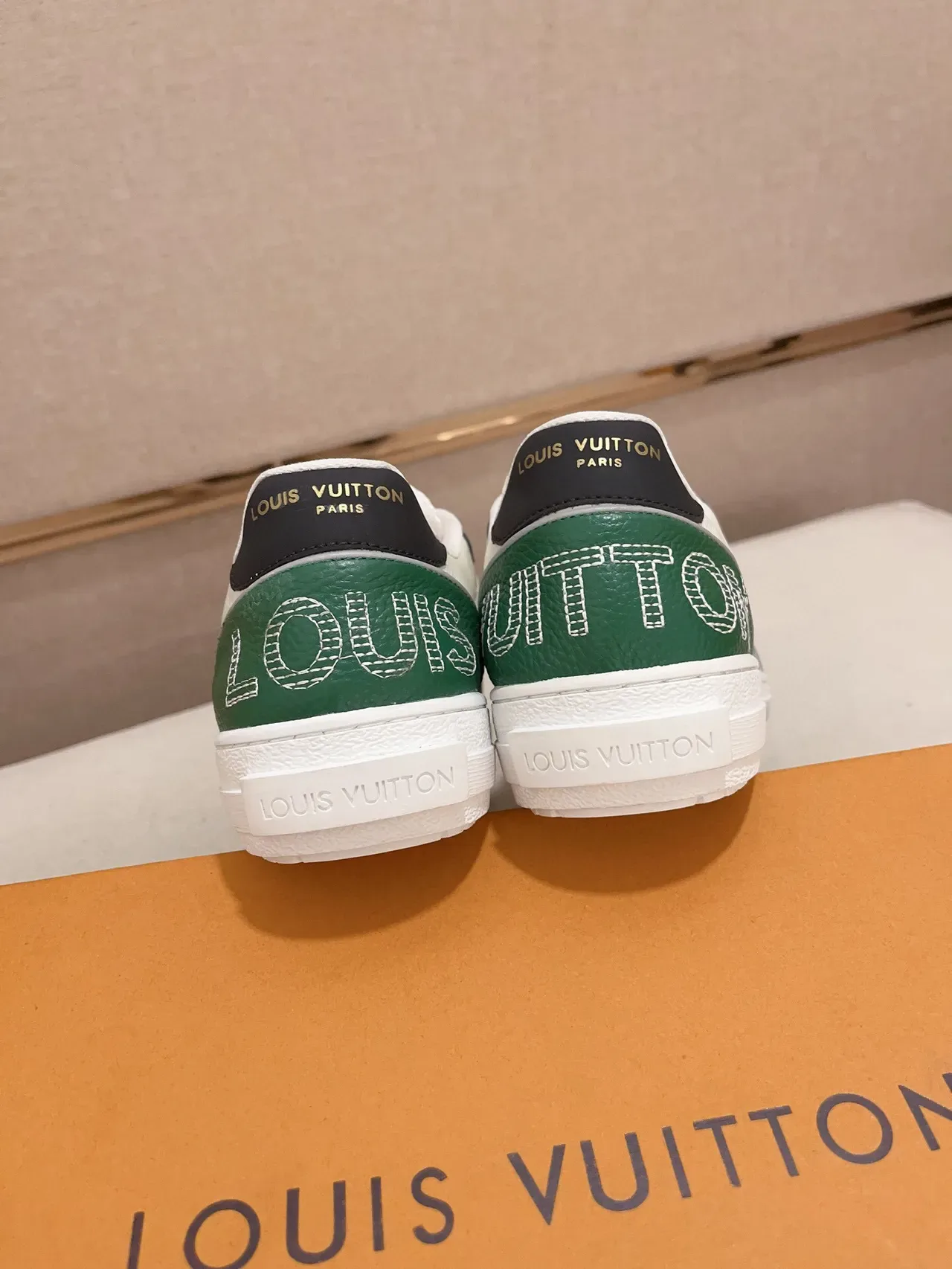 Louis Vuitton LV Trainer White Green Layered Leather And Textile Upper Perforated Toe Cap Lifestyle Sneakers 8
