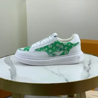 Louis Vuitton LV Trainer White Green Low-Top Monogram Canvas Panel Lifestyle Sneakers