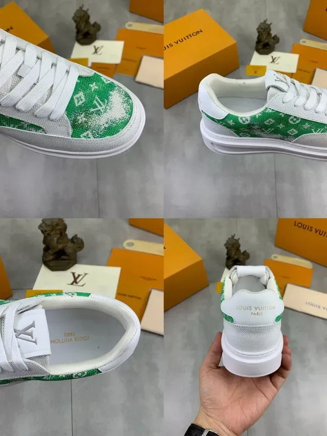 Louis Vuitton LV Trainer Blanco Verde Low-Top Monogram Canvas Panel Lifestyle Sneakers 2