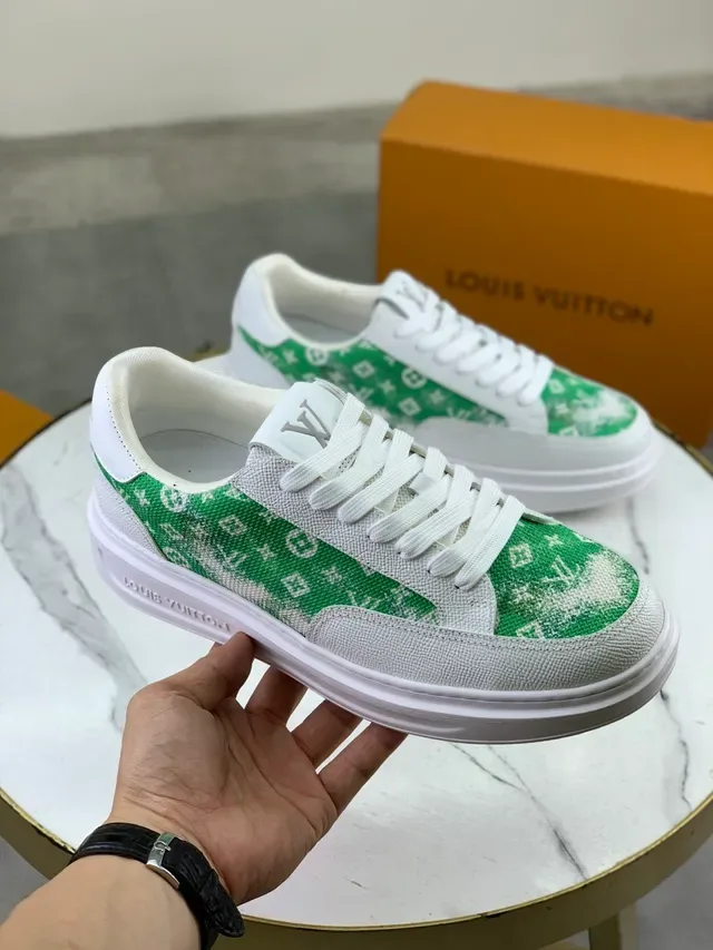 Louis Vuitton LV Trainer Blanco Verde Low-Top Monogram Canvas Panel Lifestyle Sneakers 4