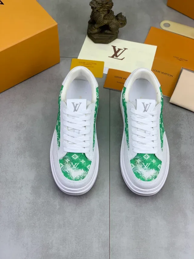 Louis Vuitton LV Trainer Blanco Verde Low-Top Monogram Canvas Panel Lifestyle Sneakers 5
