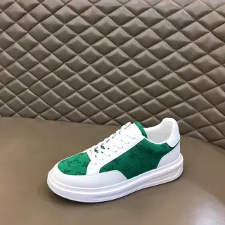 Louis Vuitton LV Trainer Blanco Verde Bajo en la Parte Superior Monogramado Panel Textil Zapatillas de Estilo de Vida