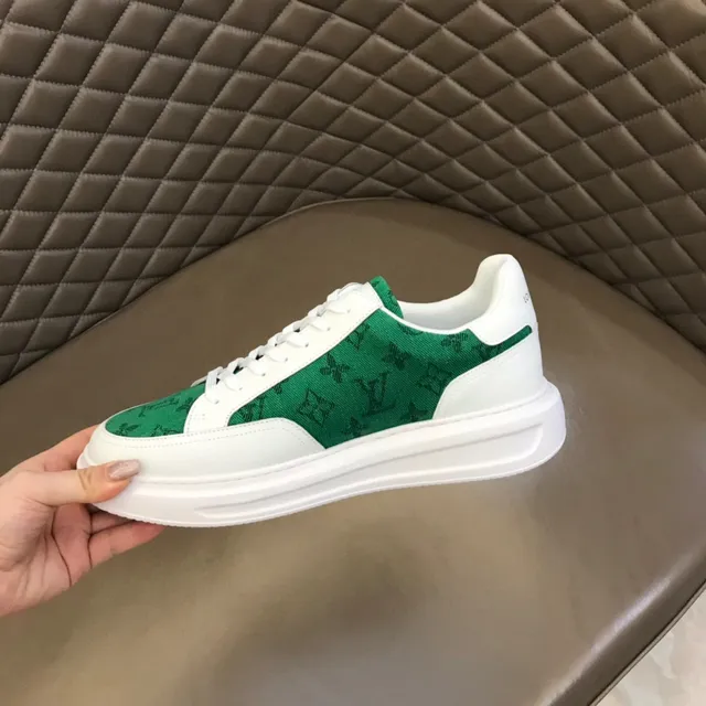 Louis Vuitton LV Trainer White Green Low-Top Monogrammed Textile Panel Lifestyle Sneakers 2