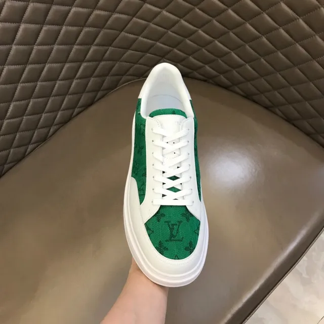 Louis Vuitton LV Trainer White Green Low-Top Monogrammed Textile Panel Lifestyle Sneakers 4