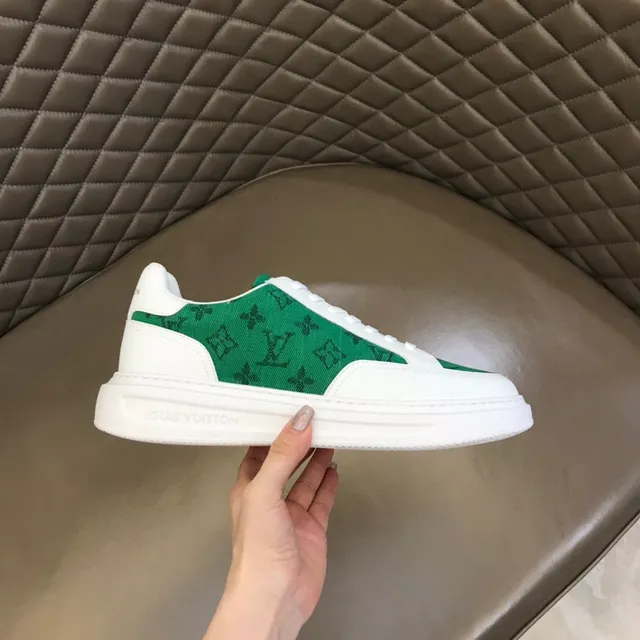 Louis Vuitton LV Trainer White Green Low-Top Monogrammed Textile Panel Lifestyle Sneakers 5