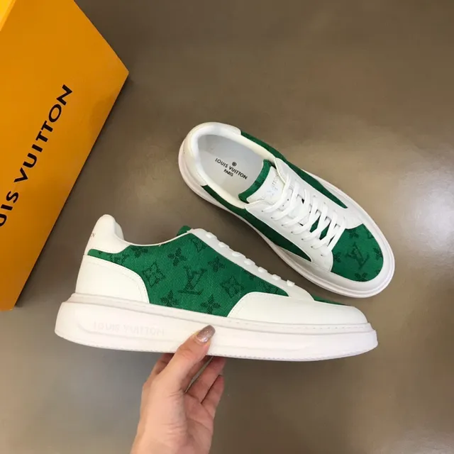 Louis Vuitton LV Trainer White Green Low-Top Monogrammed Textile Panel Lifestyle Sneakers 6