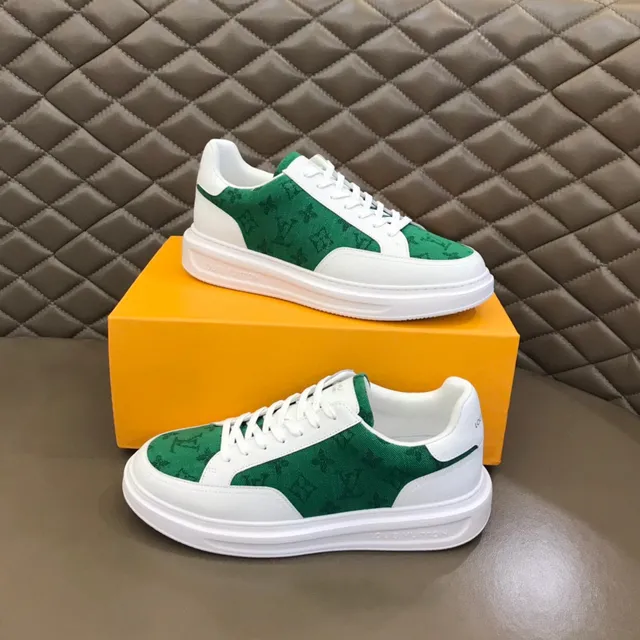Louis Vuitton LV Trainer White Green Low-Top Monogrammed Textile Panel Lifestyle Sneakers 7