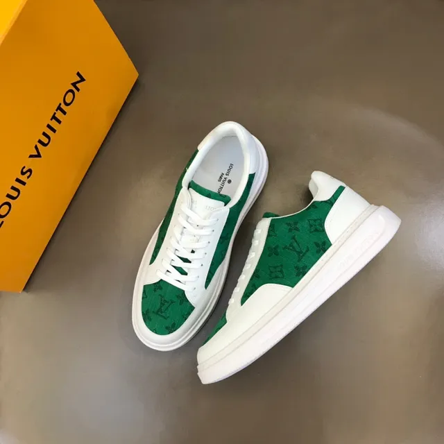 Louis Vuitton LV Trainer White Green Low-Top Monogrammed Textile Panel Lifestyle Sneakers 8