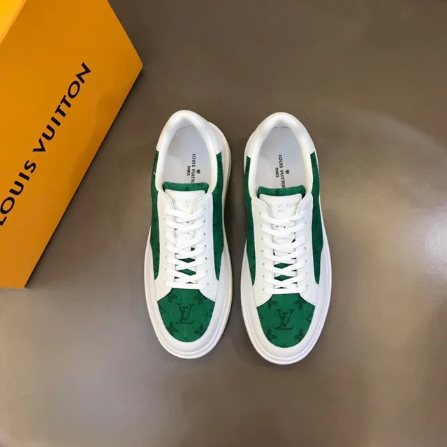 Louis Vuitton LV Trainer White Green Low-Top Monogrammed Textile Panel Lifestyle Sneakers 9