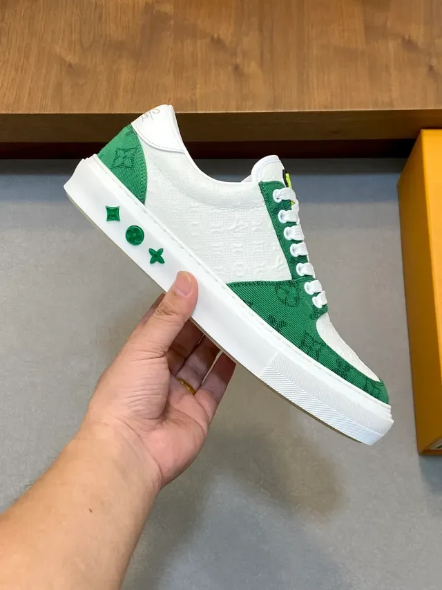 Louis Vuitton LV Trainer White Green Monogram Canvas Color-Blocked Lifestyle Sneakers 5