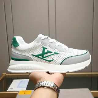 Louis Vuitton LV Trainer White Green Perforated Leather Upper Embossed Midsole Lifestyle Sneakers