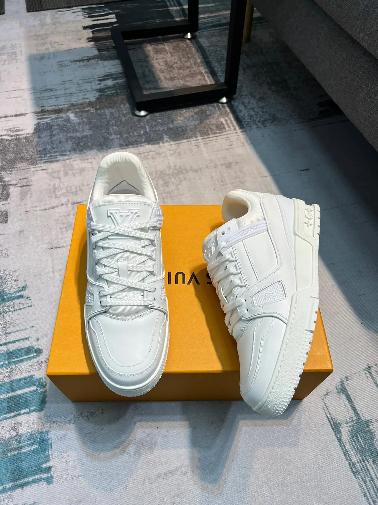 Louis Vuitton LV Trainer White Monochrome Layered Synthetic Upper Lifestyle Sneakers 4