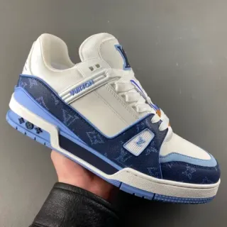 Louis Vuitton LV Trainer White Navy Monogrammed Panels Leather Upper Lifestyle Sneakers
