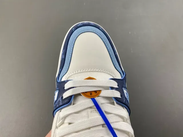 Louis Vuitton LV Trainer Blanc Navy Monogrammed Panels Cuir Supérieur Lifestyle Sneakers 5