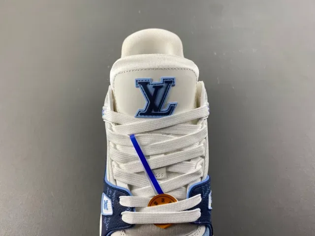 Louis Vuitton LV Trainer Blanc Navy Monogrammed Panels Cuir Supérieur Lifestyle Sneakers 6