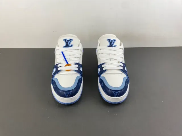 Louis Vuitton LV Trainer Blanc Navy Monogrammed Panels Cuir Supérieur Lifestyle Sneakers 11
