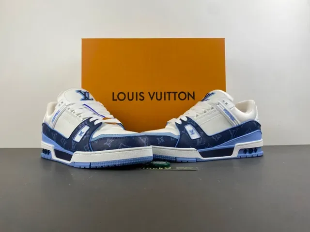 Louis Vuitton LV Trainer Blanc Navy Monogrammed Panels Cuir Supérieur Lifestyle Sneakers 13