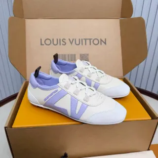 Louis Vuitton LV Trainer Blanco Morado Bajo Híbrido Cuero-Suede Lifestyle Sneakers