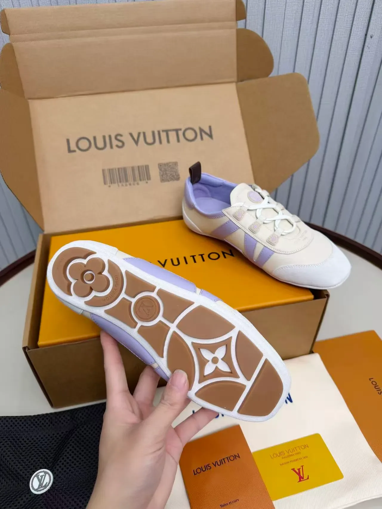 Louis Vuitton LV Trainer White Purple Low-Top Leather-Suede Hybrid Lifestyle Sneakers 3