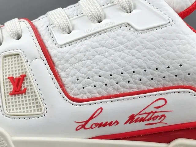 Louis Vuitton LV Trainer White Red Leather Upper Contrast Stitching And Accents Lifestyle Sneakers 8